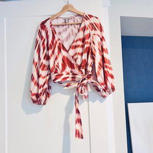 Stylish Red and White Wrap Top